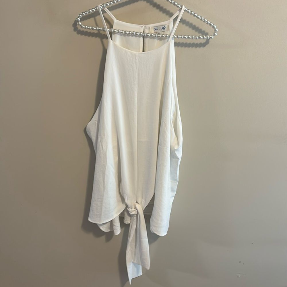 She Sky White Cold Shoulder Blouse Halter Neck Tie Front Top Women Plus Size 2XL